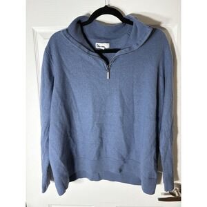 The Commons Men's Navy Blue XXL 2XL 100% Merino Wool Hoodie 1/4 Zip Pullover